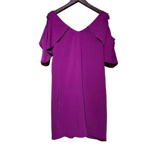 Trina Turk Women's Purple Cold Shoulder Ruffle Mini Dress Size S